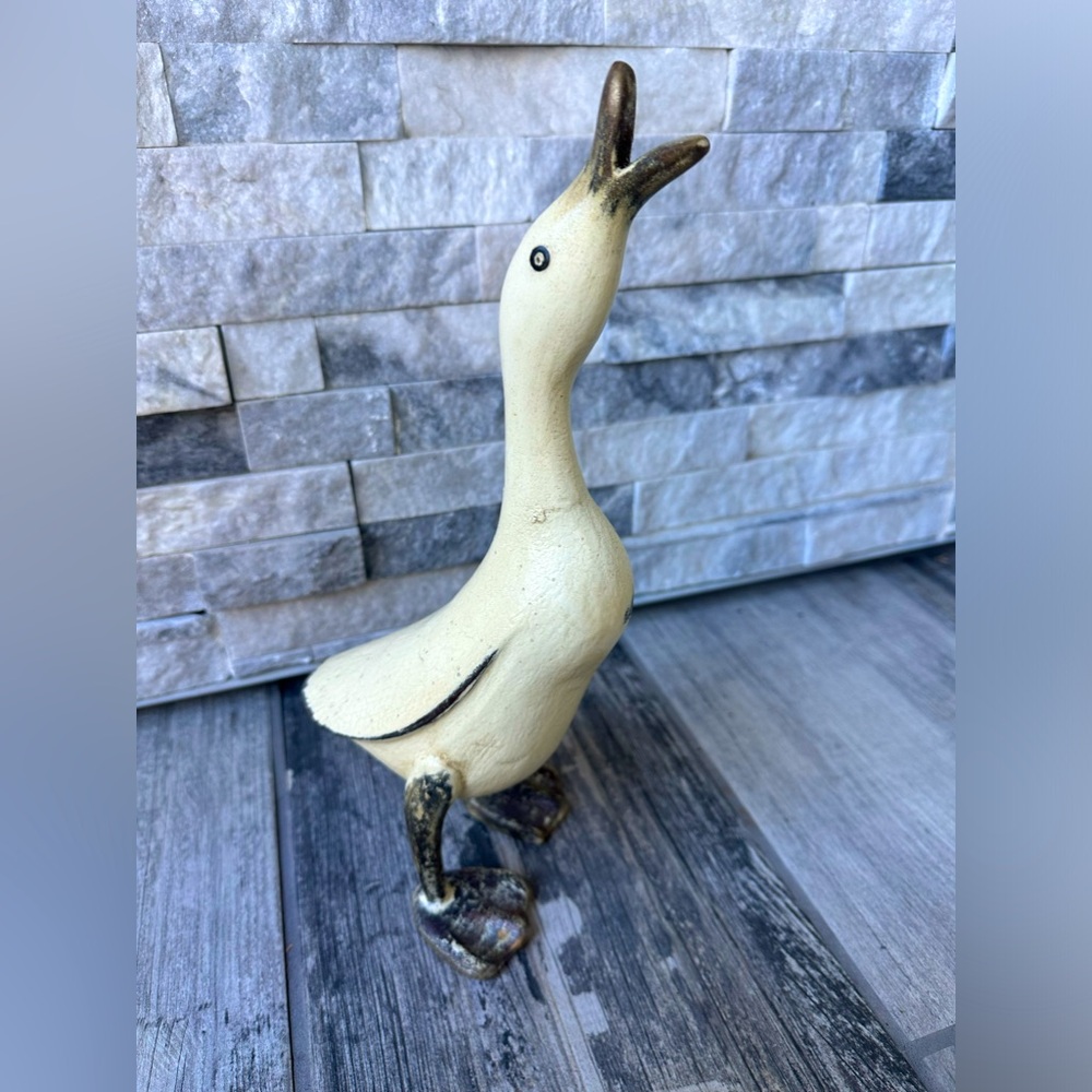Wooden Duck Cream Tall  Figurine Home Decor Farmhouse
